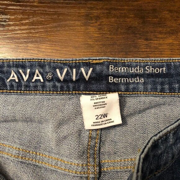 90s Style Torn Bermuda Ava & Viv Jean Shorts Cuffed Raw Hem - Picture 5 of 7